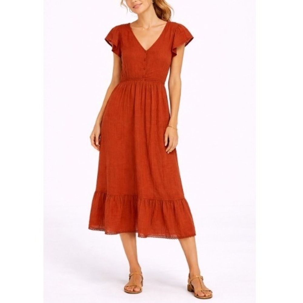 Time‎ and Tru Women's Rusty Bronze Flutter Sleeve Tiered Mini Dress Size XL